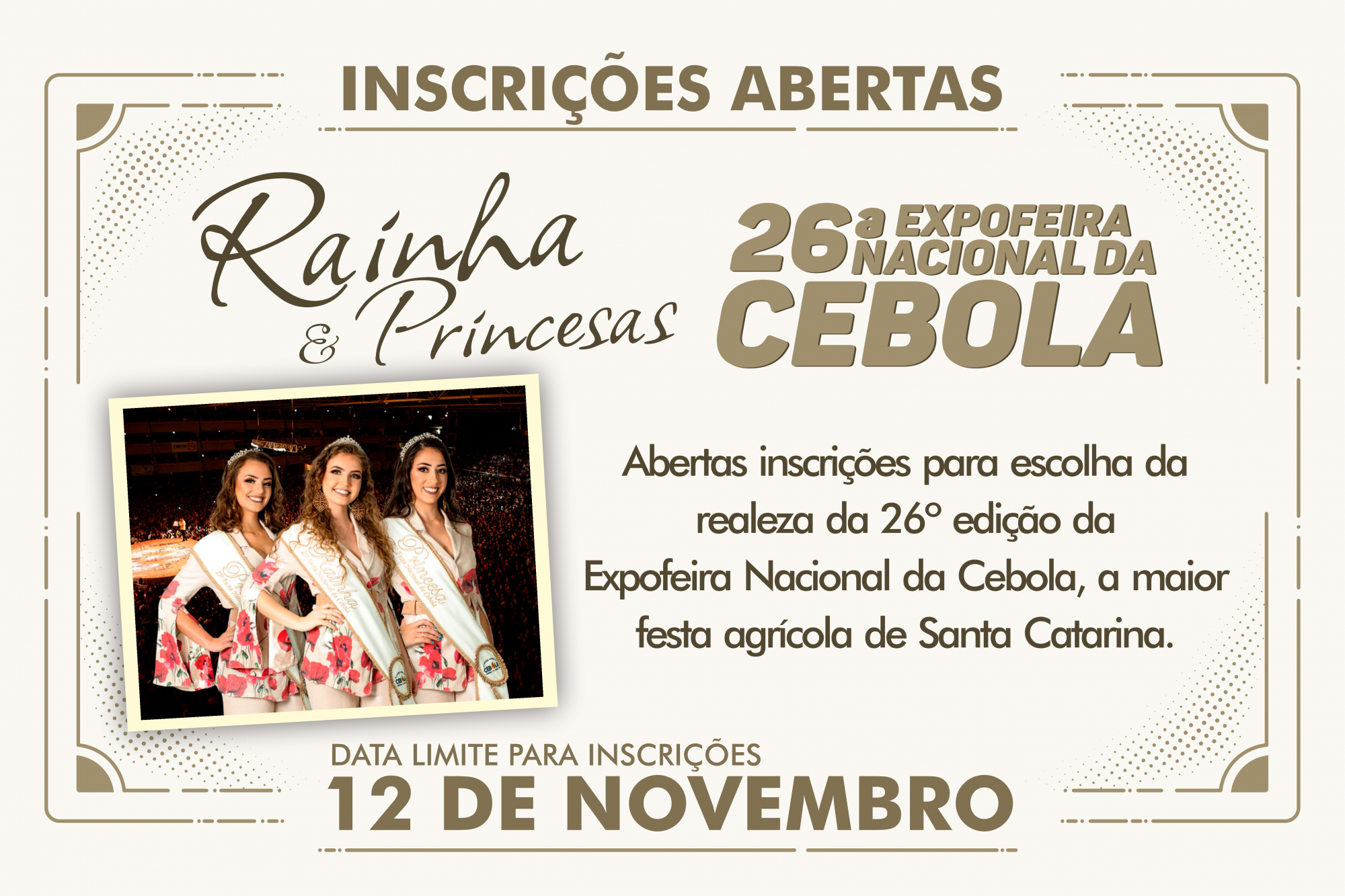 Abertas inscrições para o concurso da realeza da Festa da Cebola de 2020