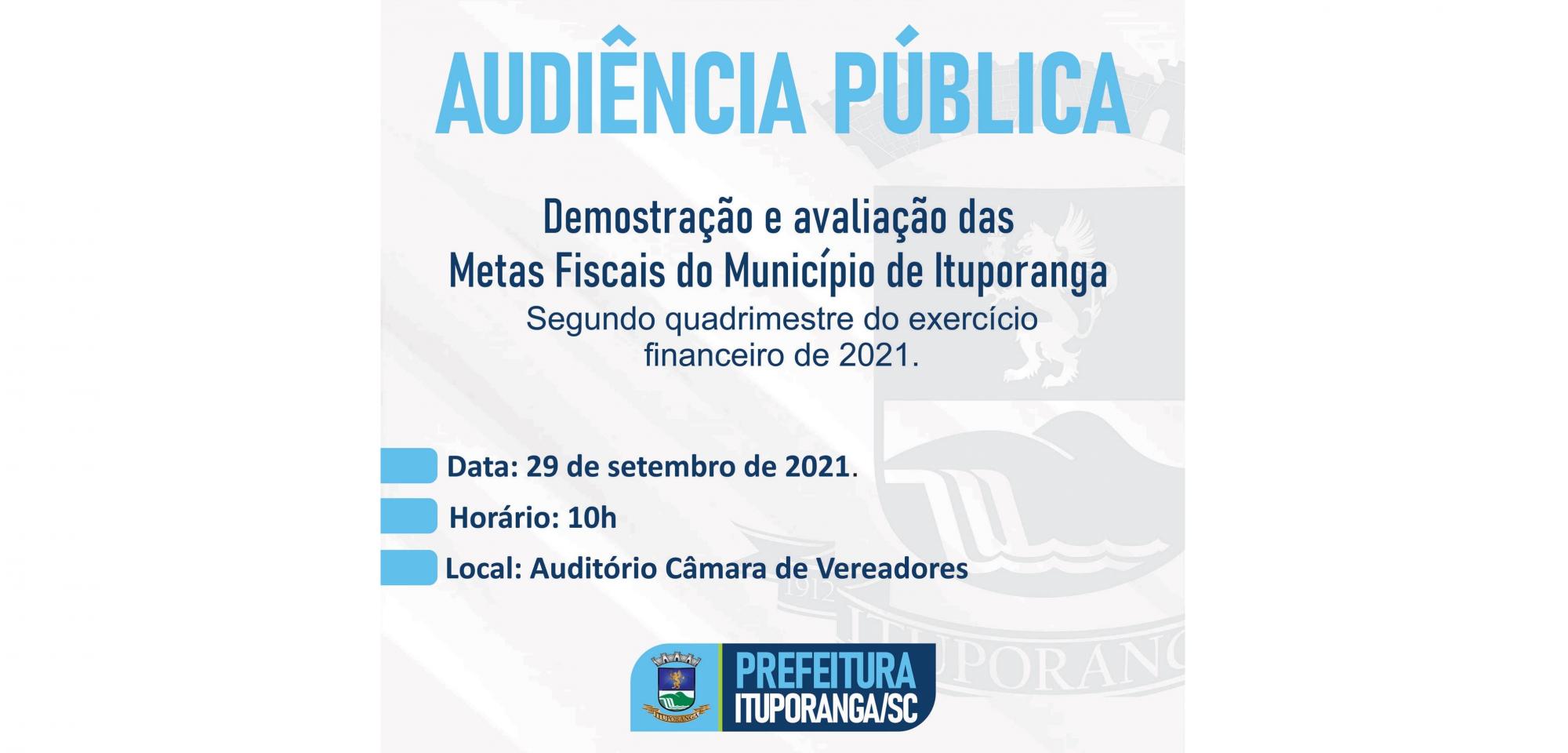 Audiência Pública vai apresentar metas fiscais da administração de Ituporanga