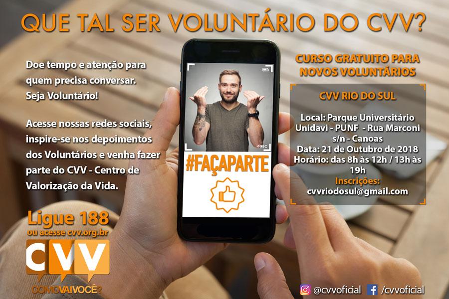 CVV Rio do Sul precisa de voluntários para iniciar atendimentos 