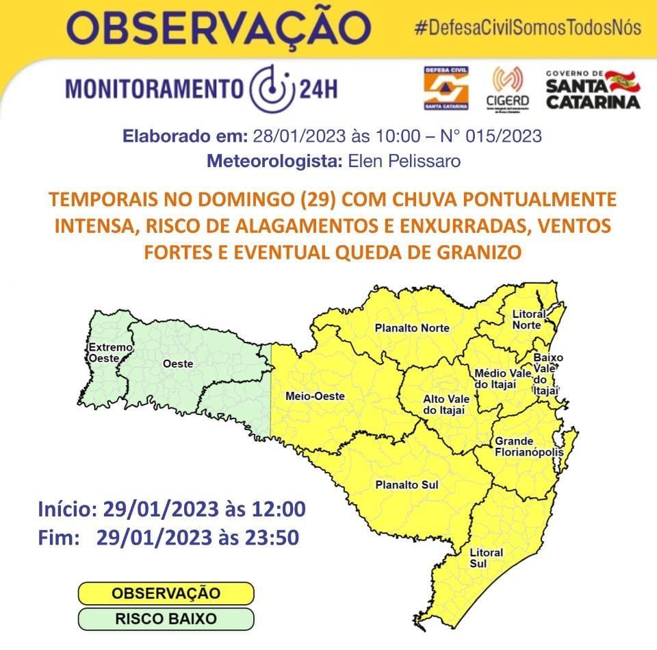 Defesa Civil alerta para temporais em Santa Catarina