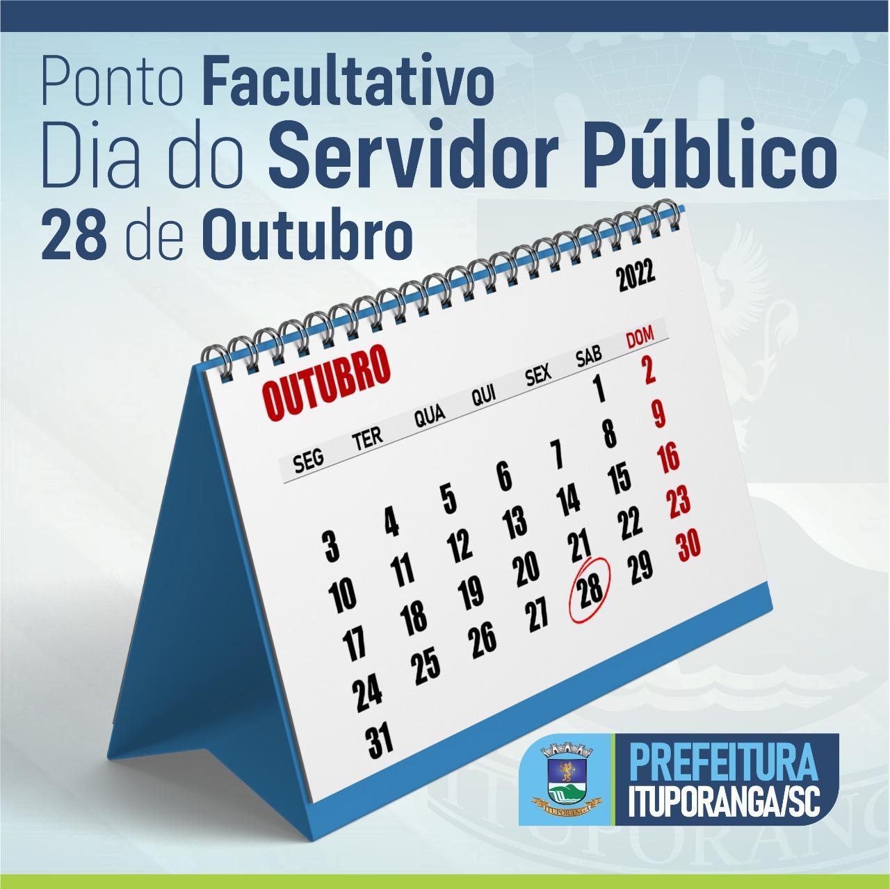 Prefeitura de Ituporanga terá ponto facultativo nesta sexta-feira (28) pelo Dia do Servidor Público