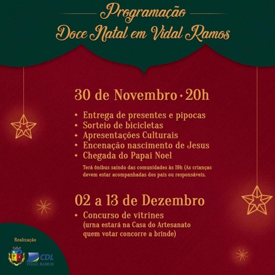 Vidal Ramos prepara programação especial para a abertura do Natal neste sábado (30)