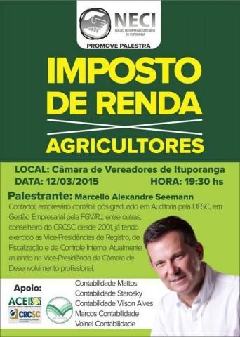 Palestra sobre imposto de renda para agricultores será realizada em Ituporanga