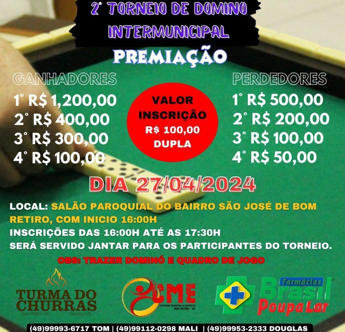 2º Torneio Intermunicipal de Dominó é neste sábado (27) em Bom Retiro