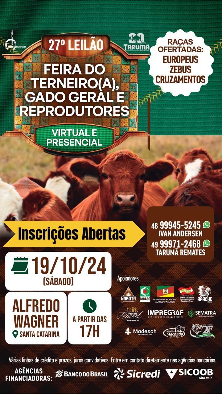  27ª Feira do Terneiro e Gado Geral em Alfredo Wagner será em outubro