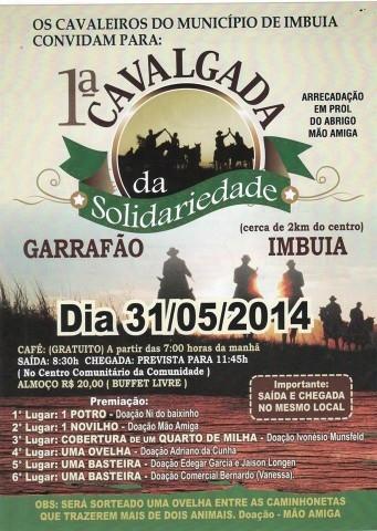 Cavalgada da Solidariedade em prol do Abrigo Mão Amiga é realizada amanhã em Imbuia