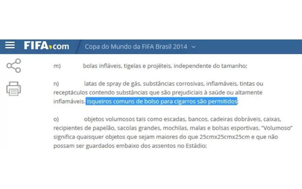 Lista de itens proibidos pela Fifa nos estádios inclui tablet e balões