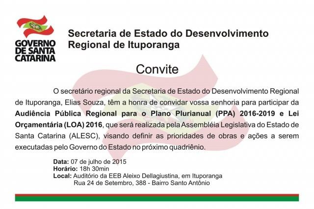 Audiência sobre orçamento regionalizado vai ser realizada na próxima semana em Ituporanga