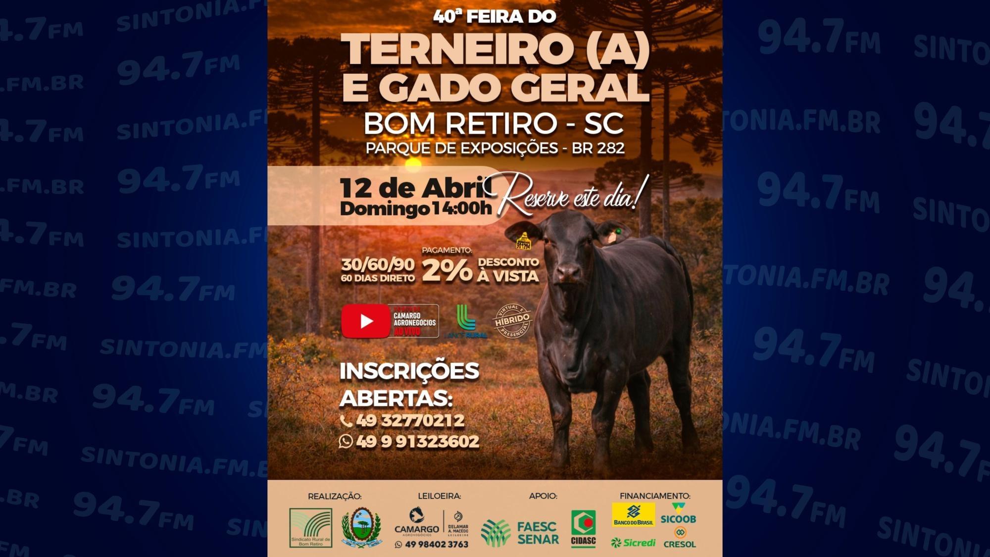 40ª Feira do Terneiro e Gado Geral será realizada em Bom Retiro no dia 12 de abril
