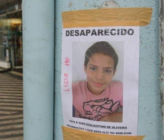 Menino de 12 anos está desaparecido há uma semana em Rio do Sul 