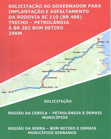 Documento reivindicatório para ligação asfáltica entre Petrolândia e a BR-282 será apresentado hoje á tarde na Cidade Sorriso