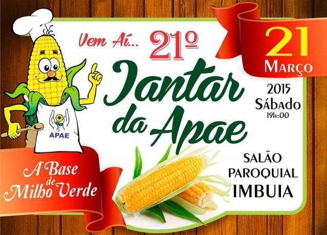 Jantar da APAE a base do Milho Verde em Imbuia será realizado no dia 21