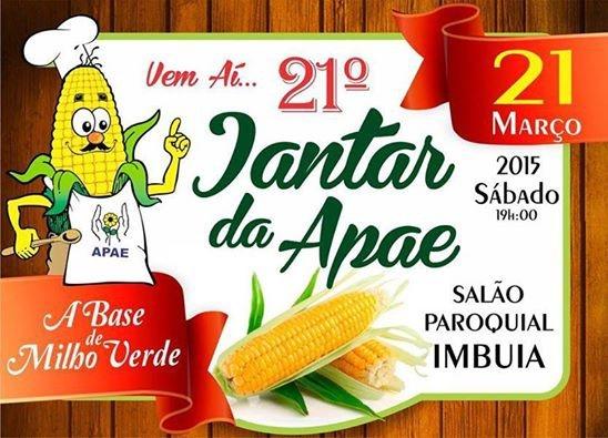 IMBUIA: Tradicional Jantar a Base de Milho Verde em prol da APAE será realizado neste sábado