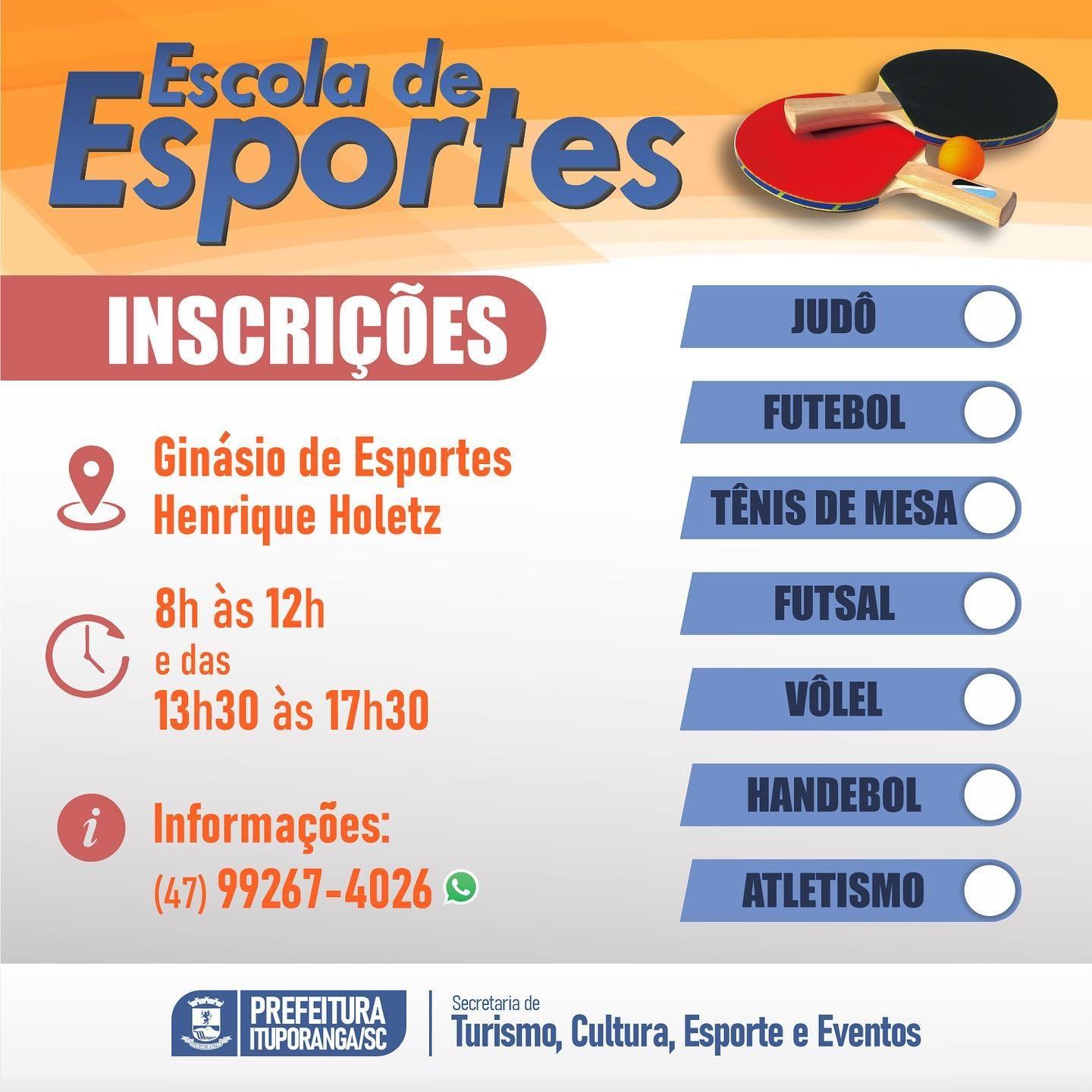 Abertas as inscrições para a "Escola de Esportes" de Ituporanga