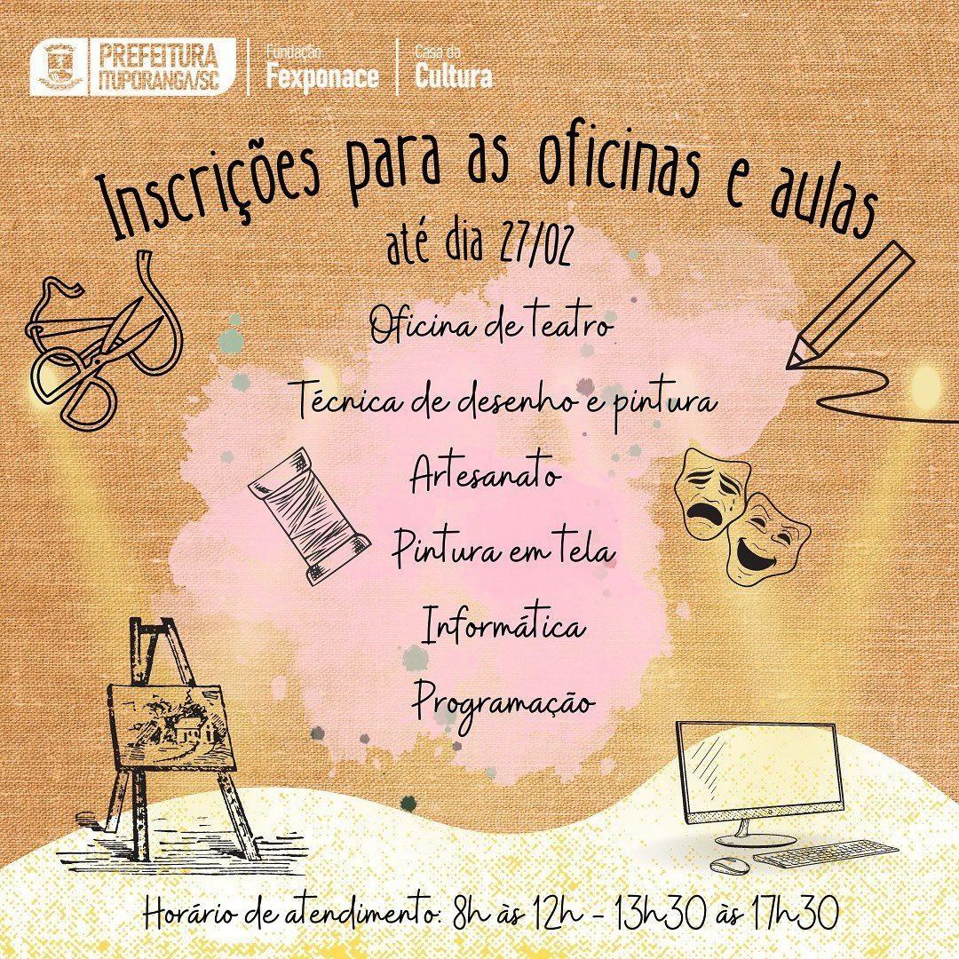 Abertas inscrições para cursos e oficinas na Casa da Cultura em Ituporanga