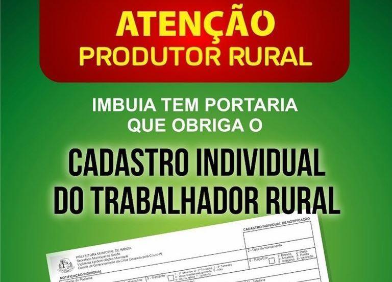 Agricultores precisam fazer o Cadastro Individual do Trabalhador Rural em Imbuia