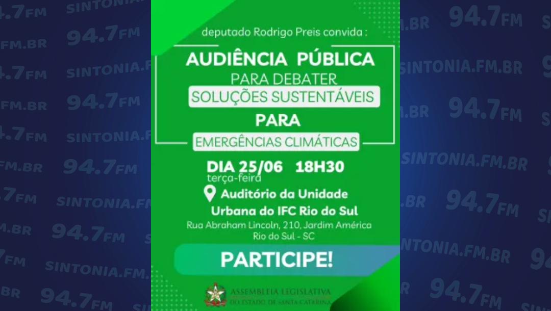 Assembléia Legislativa realizará uma audiência pública com o objetivo de discutir possíveis soluções sustentáveis para emergências climáticas.