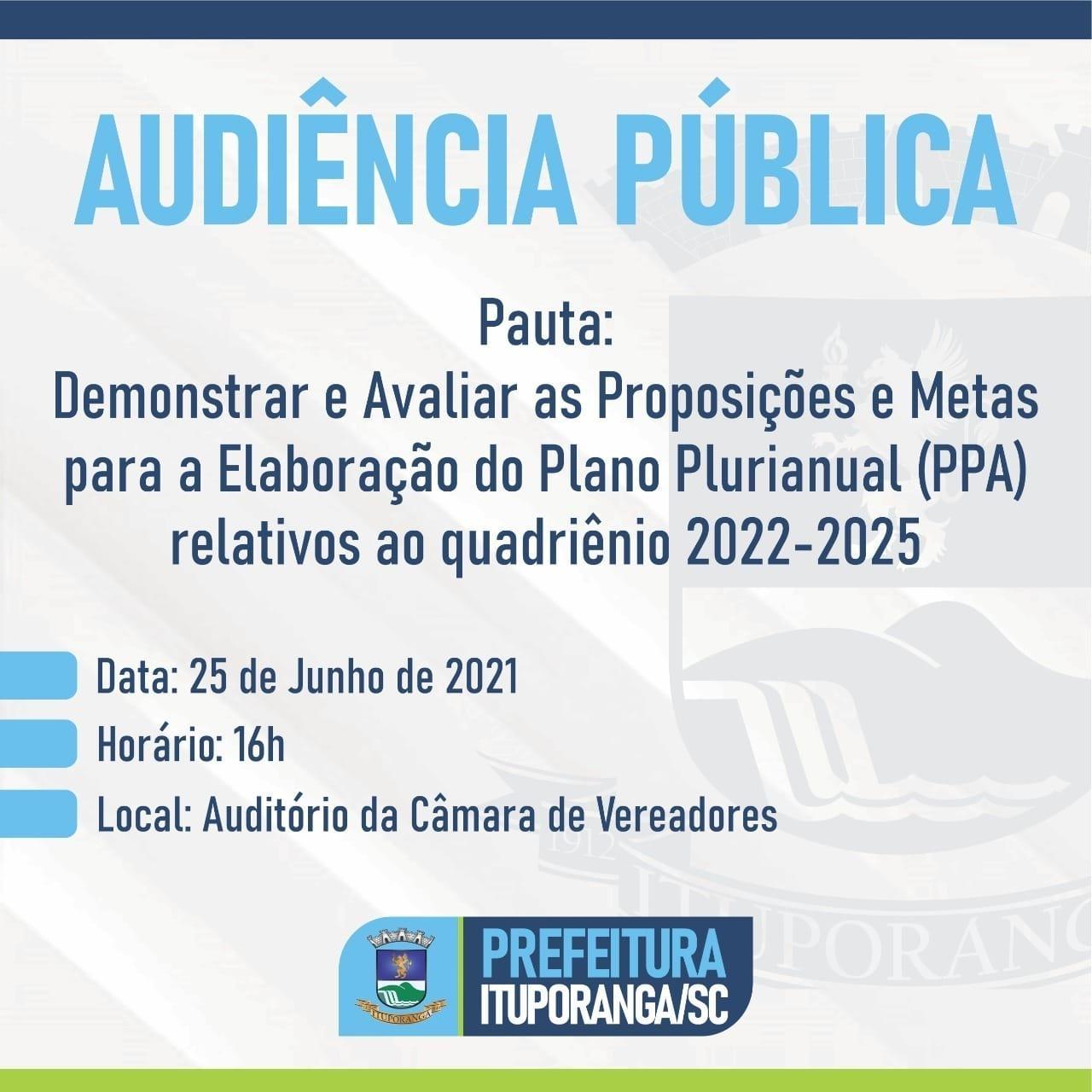 Audiência Pública define propostas e metas do Plano Plurianual (PPA) de Ituporanga