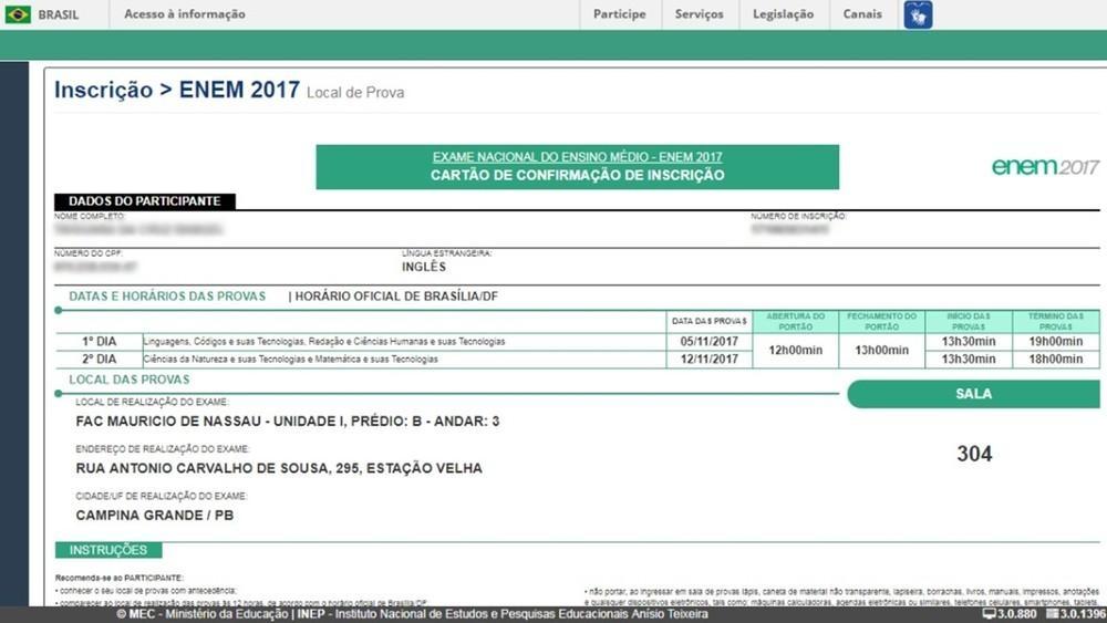 Cartão de confirmação do Enem 2018 será divulgado na segunda