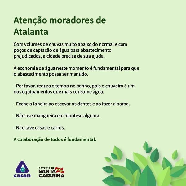 Casan alerta para economia de água em Atalanta