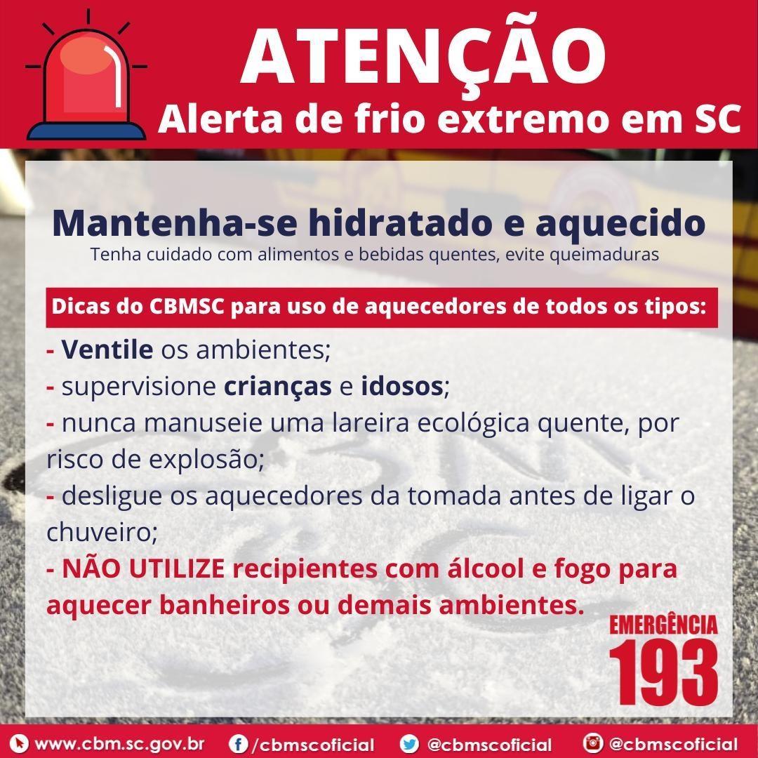 CBMSC orienta sobre o uso e cuidados com aparelhos domésticos no frio