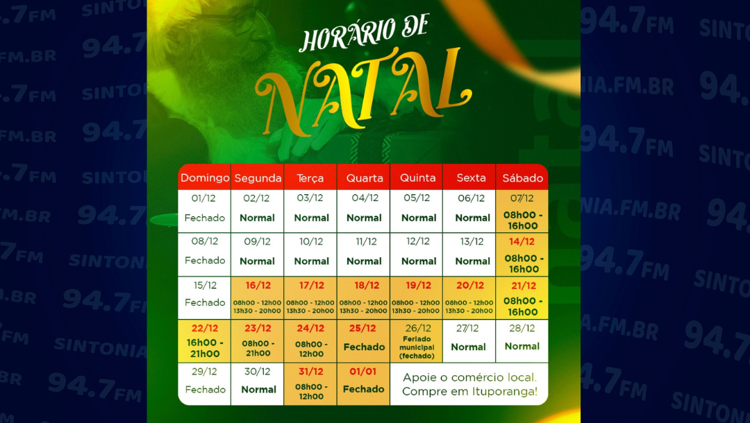 CDL Ituporanga anuncia horário especial de Natal para dezembro
