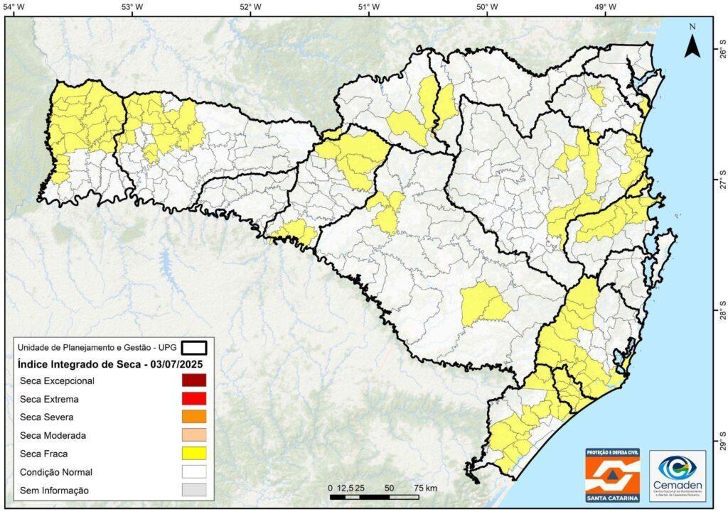 Chuvas acima da média em junho reduzem seca em SC, mas 103 municípios seguem afetados