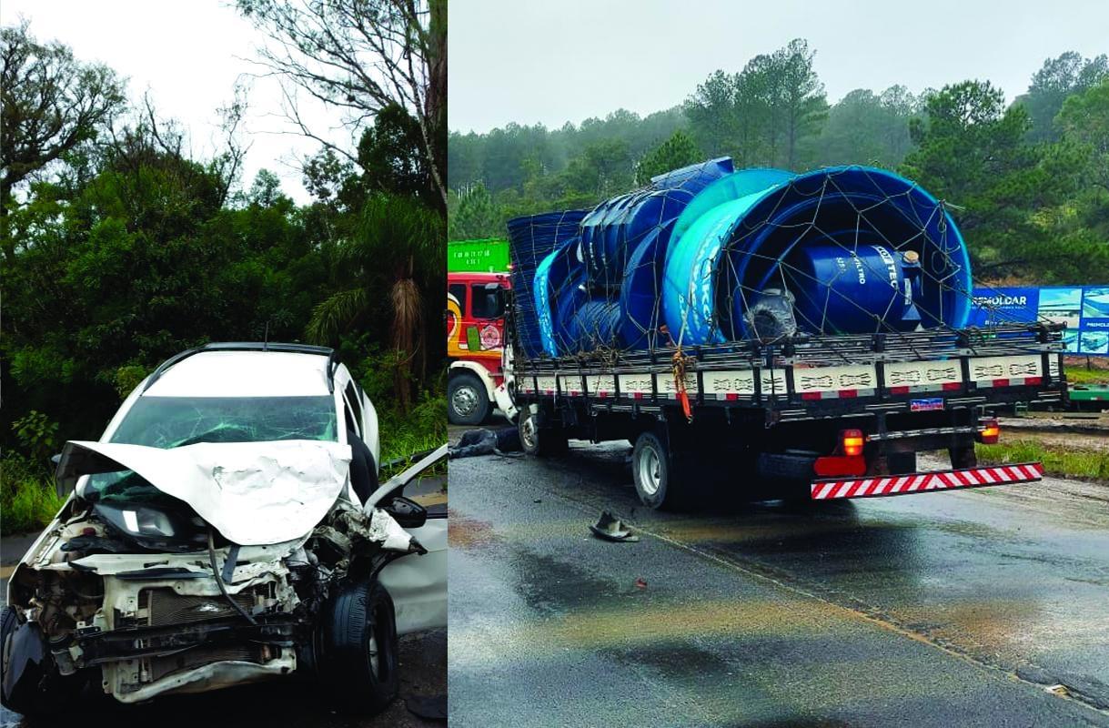 Colisão entre carro e caminhão deixa ferido na BR-470