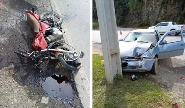 Colisão entre carro e moto deixa motociclista gravemente ferido em Alfredo Wagner 