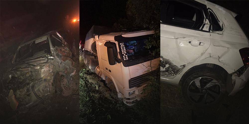 Colisão frontal entre veículo e caminhão deixa três feridos na SC-350