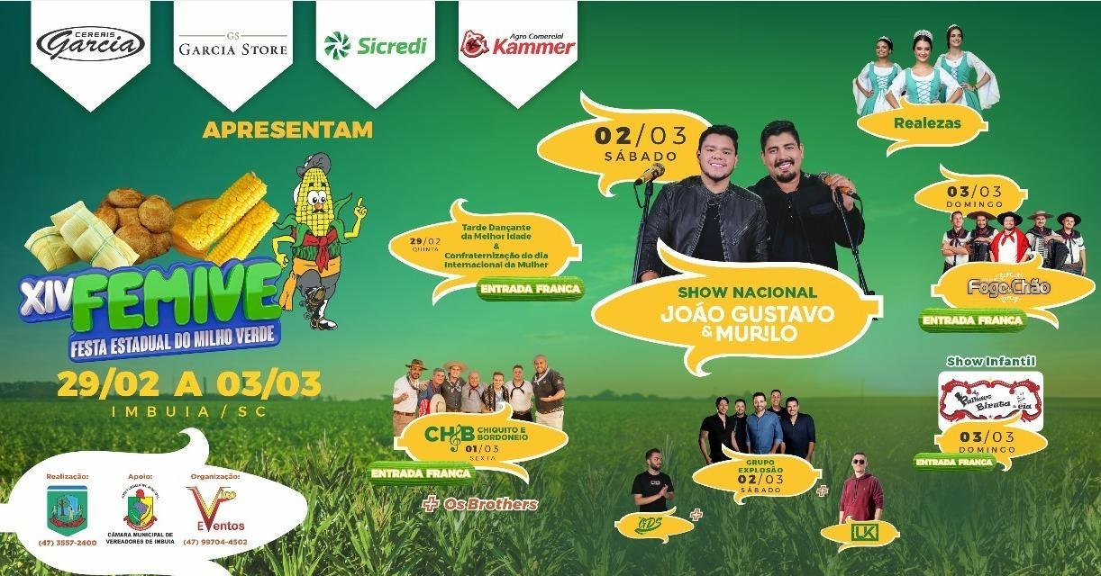 Começa nesta quinta-feira a XIV Festa Estadual do Milho Verde (Femive) em Imbuia