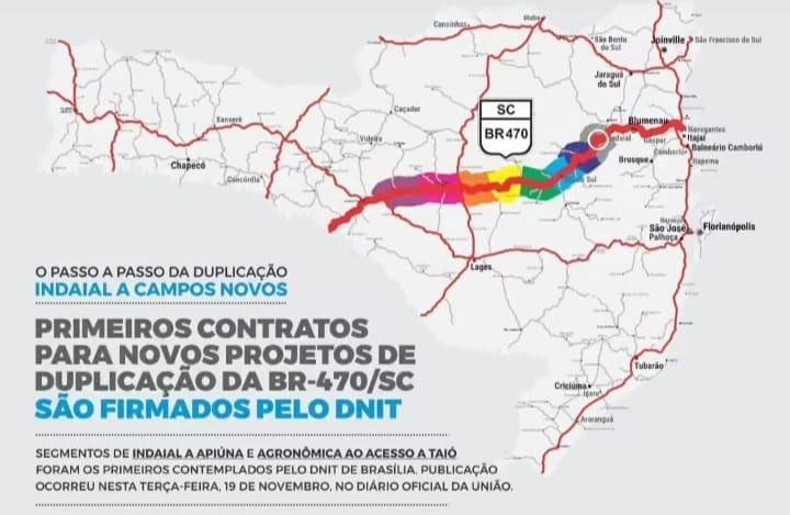 Contrato para projeto de duplicação da BR-470 entre Agronômica e Pouso Redondo é firmado pelo DNIT