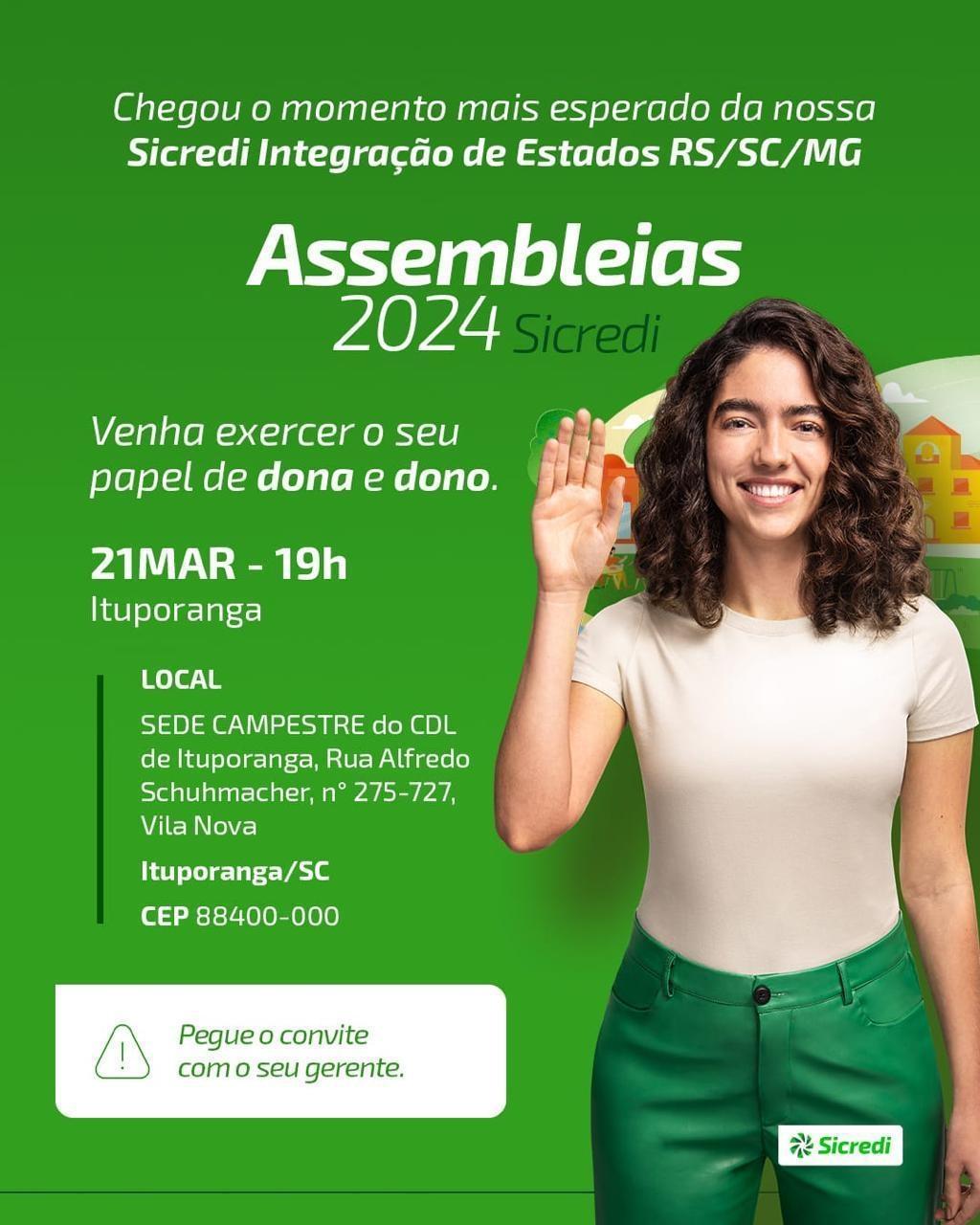 Cooperativa de Crédito Sicredi de Ituporanga promove Assembleia para os associados 