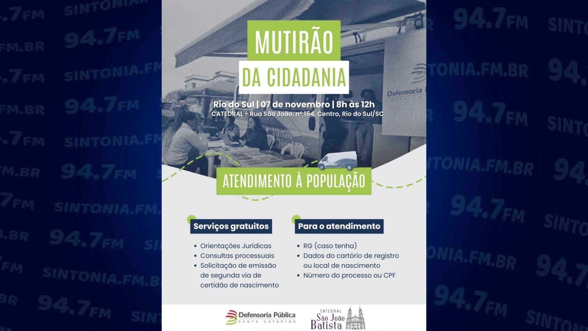 Defensoria Pública promove Mutirão da Cidadania em Rio do Sul