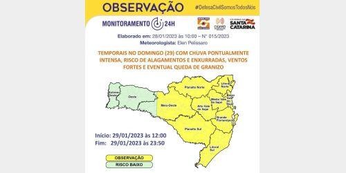 Defesa Civil alerta para temporais em Santa Catarina