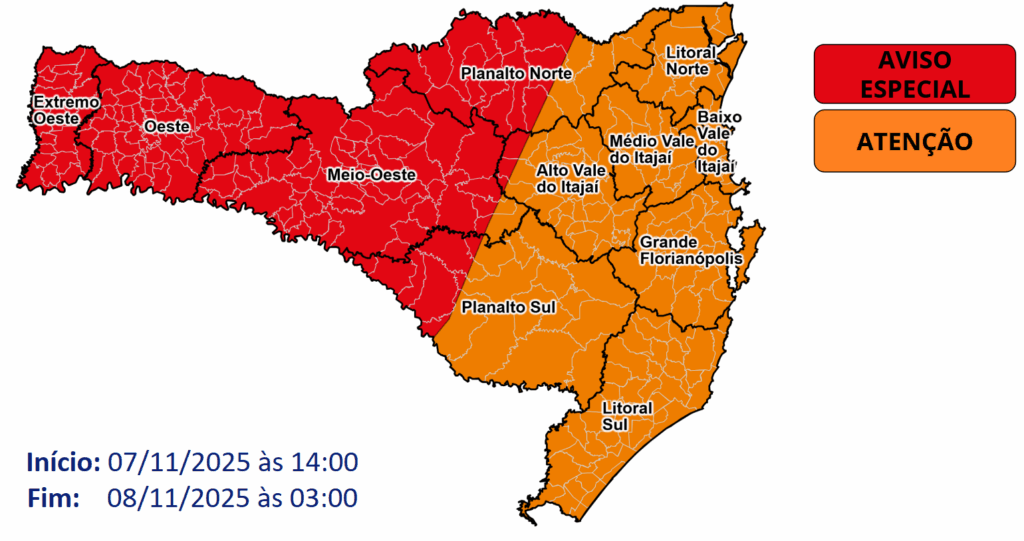 Defesa Civil Alerta: Vale do Itajaí pode receber temporais entre final da tarde e noite desta sexta-feira (7)