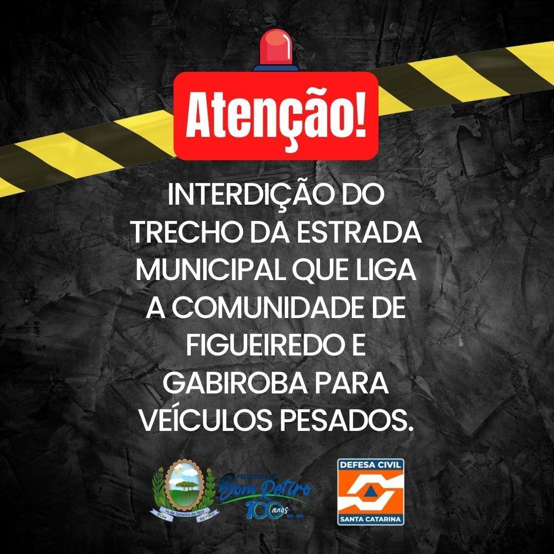 Defesa Civil de Bom Retiro interdita passagem que liga as comunidades de Figueiredo e Gabiroba