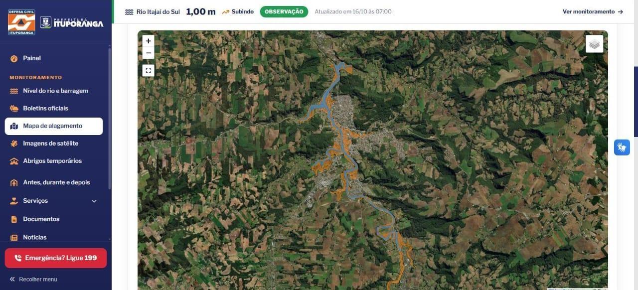 Defesa Civil de Ituporanga lança site para monitoramento de áreas de alagamentos, nível de rio e barragem