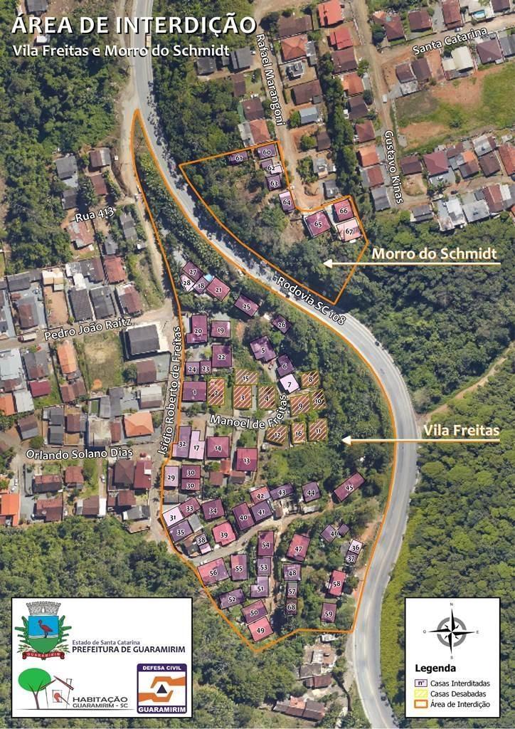 Defesa Civil interdita 68 casas por causa do deslizamento em Guaramirim