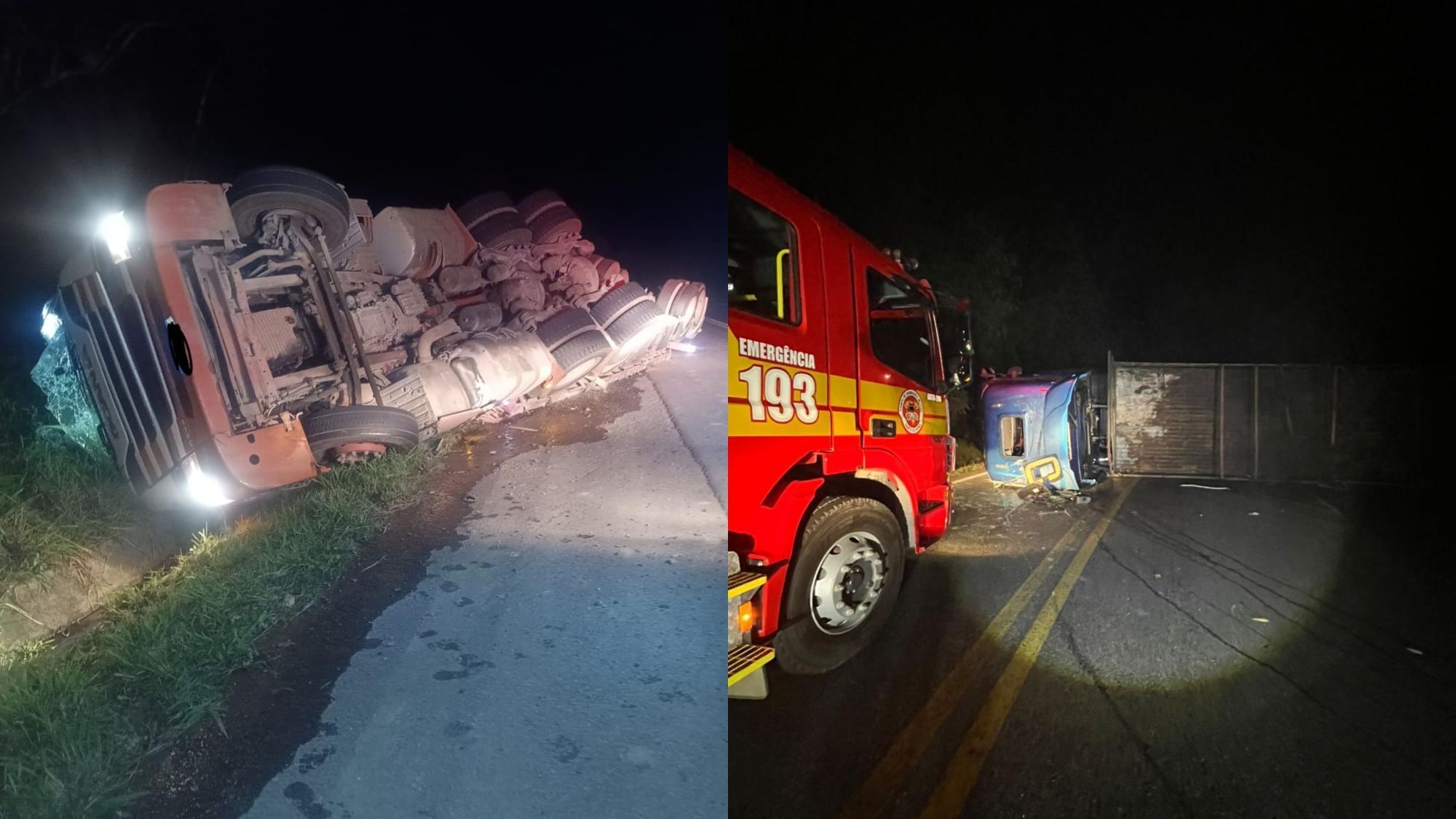 Dois caminhões tombam na BR-470 em Pouso Redondo em menos de 24 horas