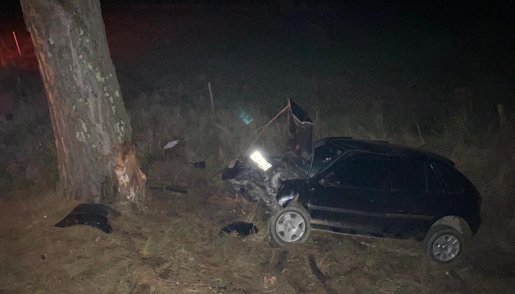 Duas pessoas ficam feridas após veículo colidir em árvore na BR-282 em Bom Retiro