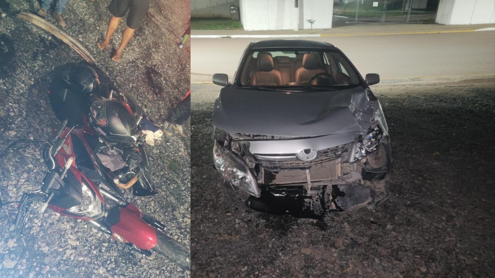 Duas pessoas ficam feridas em colisão entre moto e carro na SC-350 em Ituporanga