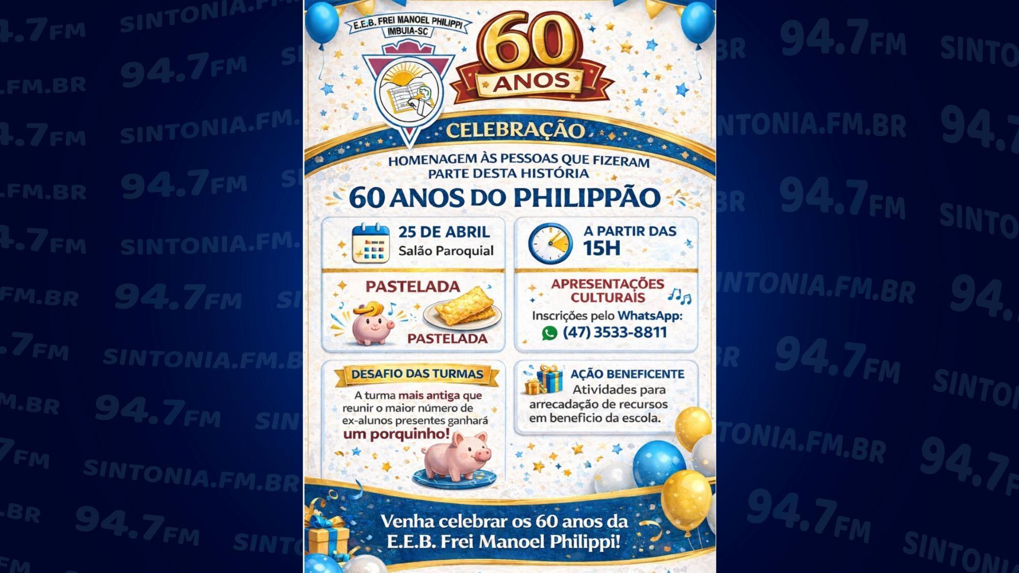 Evento em comemoração aos 60 anos da Escola Frei Manoel Philippi será neste sábado (25) em Imbuia