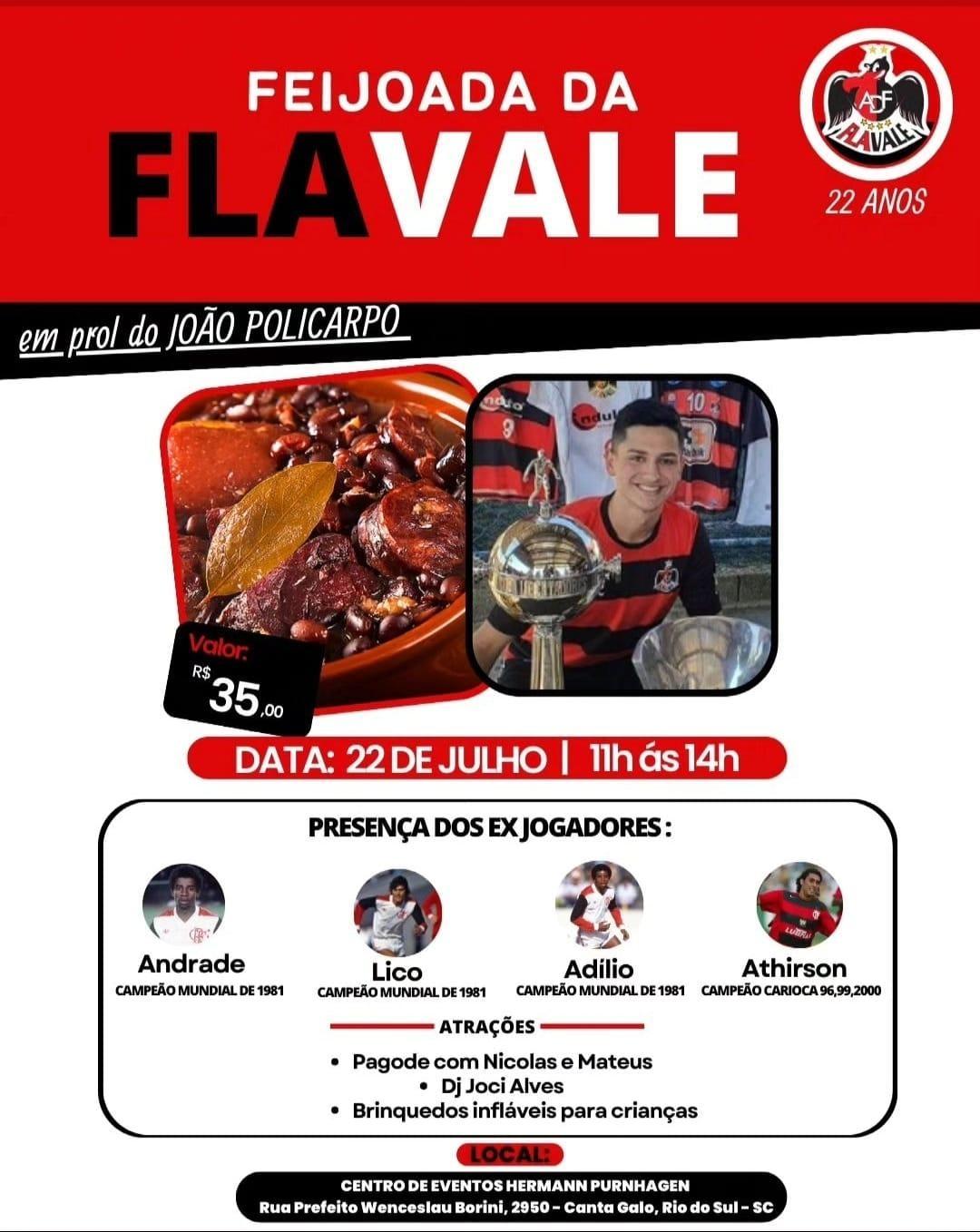 Feijoada beneficente em prol do menino João Policarpo será realizada em Rio do Sul