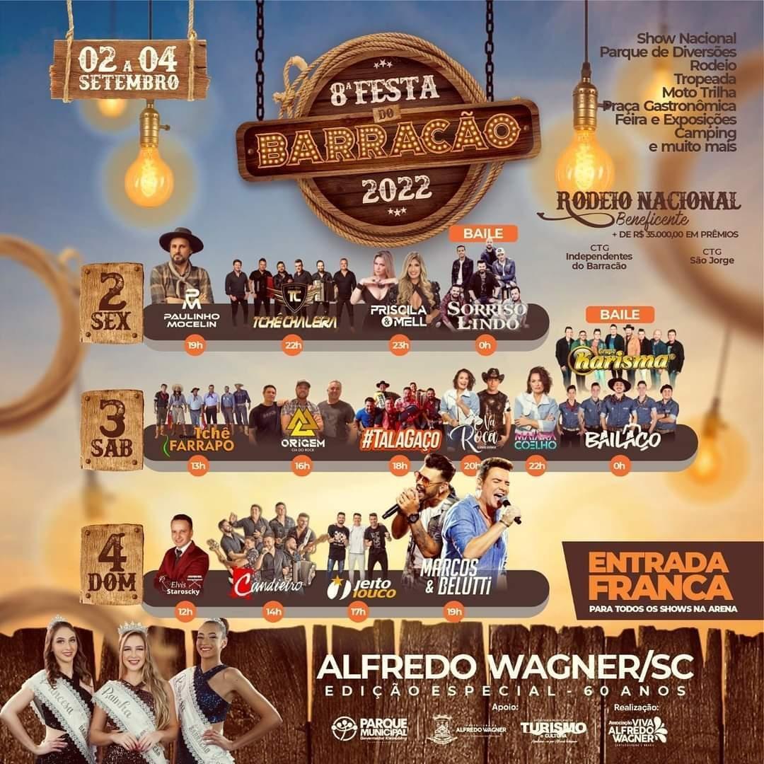Festa do Barracão vai ter 15 atrações artísticas, entre elas rodeio nacional e show com Marcos e Belutti
