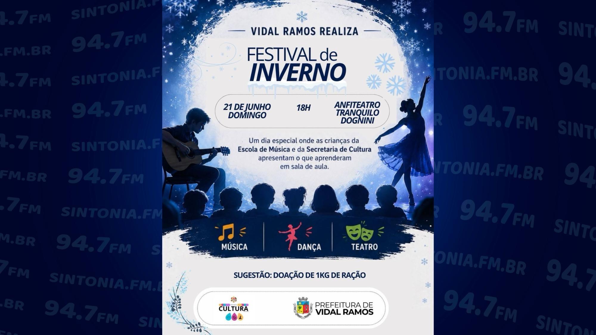 Festival de Inverno promete emocionar Vidal Ramos com música, teatro e solidariedade neste domingo (21)