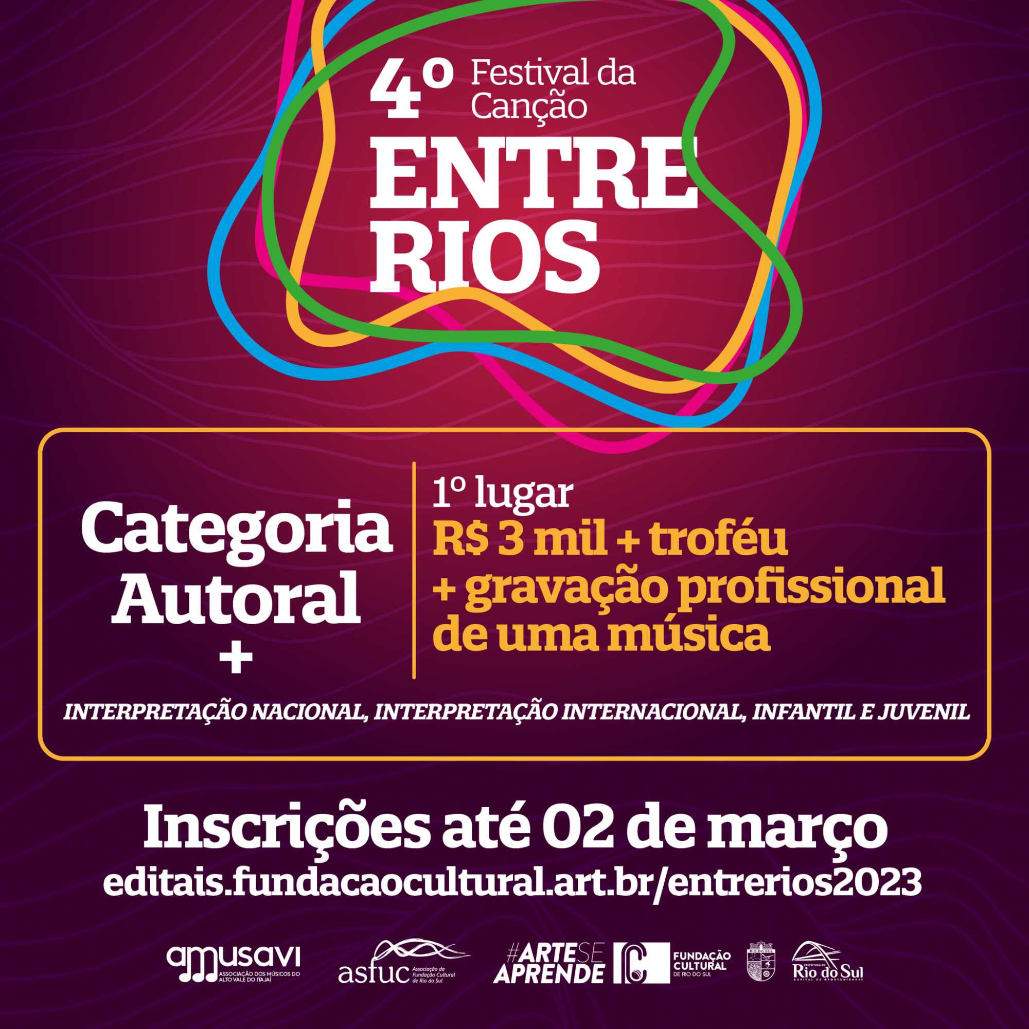 Fundação Cultural de Rio do Sul promove o 4º Festival da Canção Entre Rios