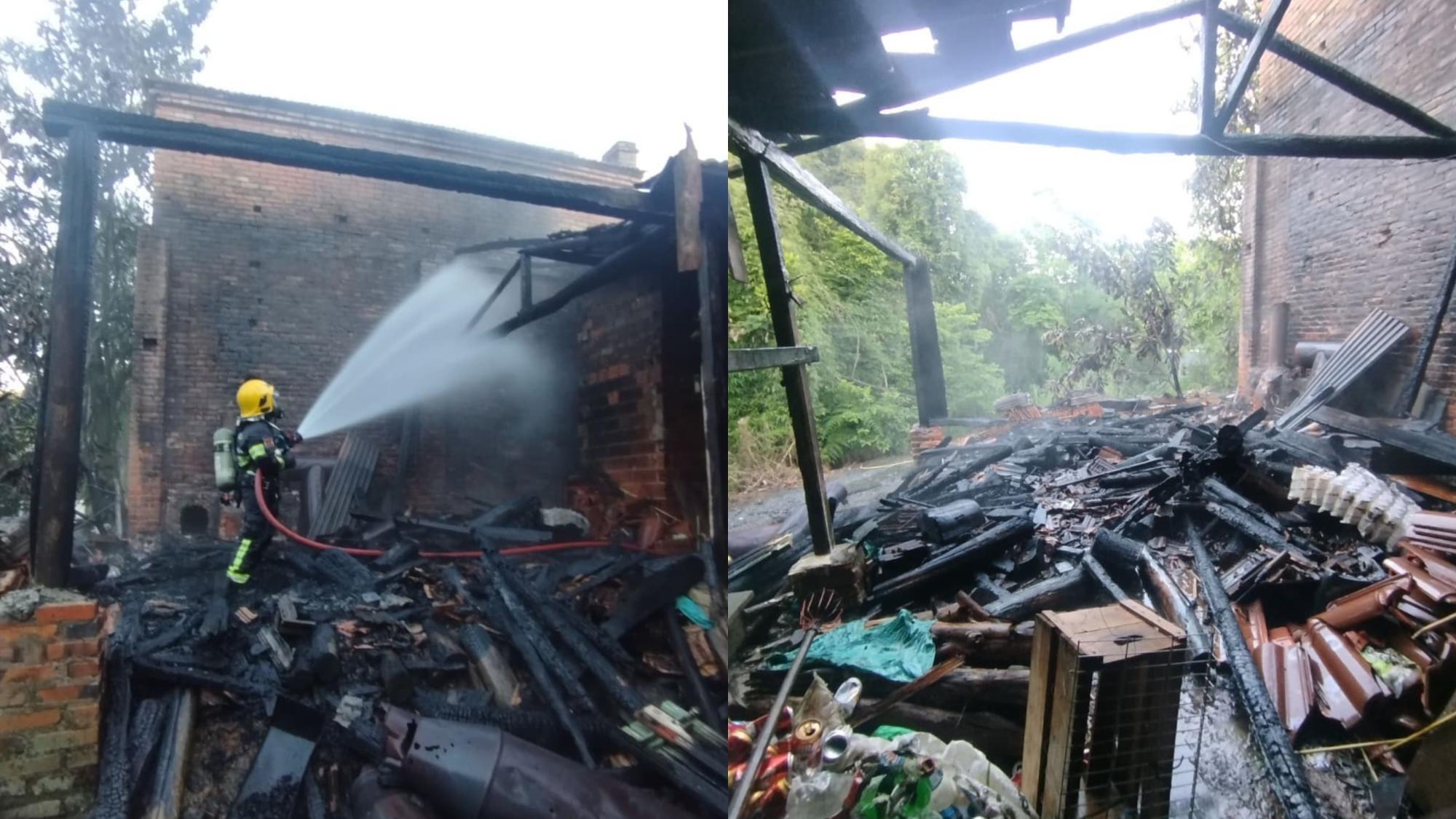 Incêndio destrói depósito de lenha em Vidal Ramos