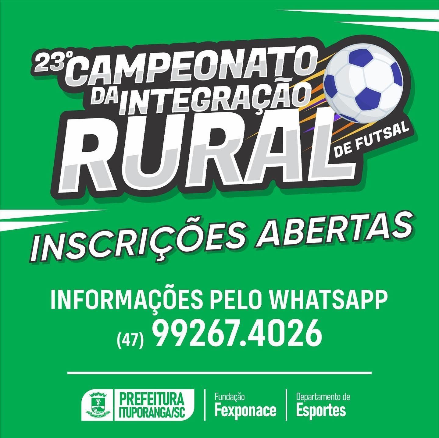 Ituporanga promove a partir do mês de abril o 23º Campeonato Municipal de Integração Rural de Futsal
