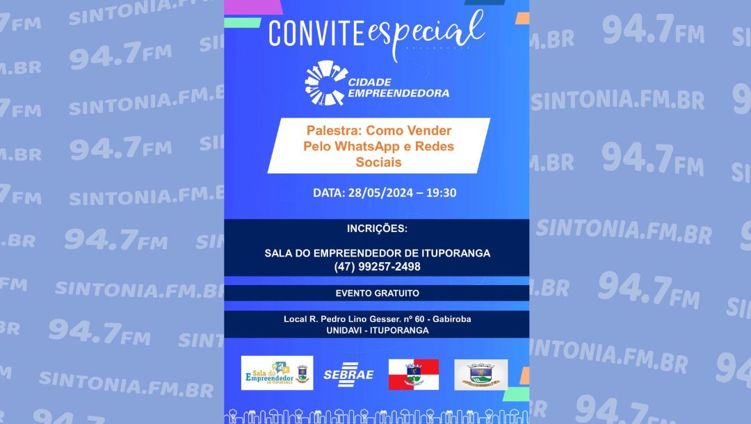 Ituporanga sedia hoje palestra gratuita com o tema “Como Vender pelo whatsApp e Redes Sociais”